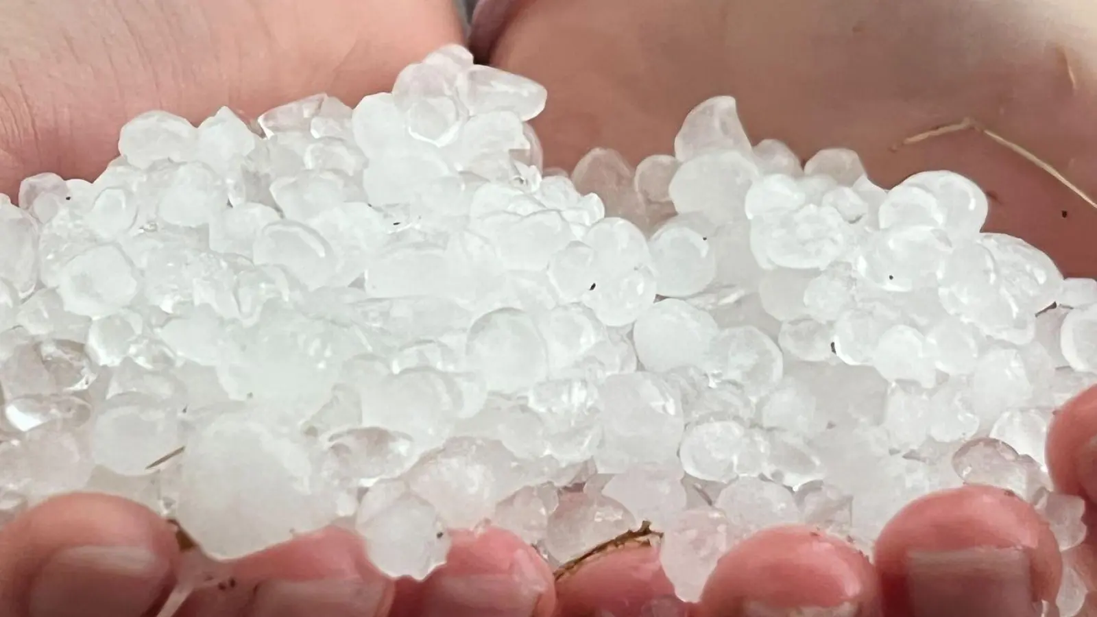 Hagelkörner nach einem Unwetter. (Foto: Christoph Trost/dpa)