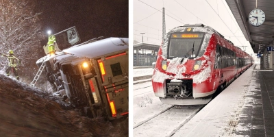 Auf der A6 bei Feuchtwangen kippte ein Lastwagen von der Fahrbahn. Der Zugverkehr in Westmittelfranken war ebenfalls beeinträchtigt. (Foto: NEWS5/Markus Zahn, Luca Paul)