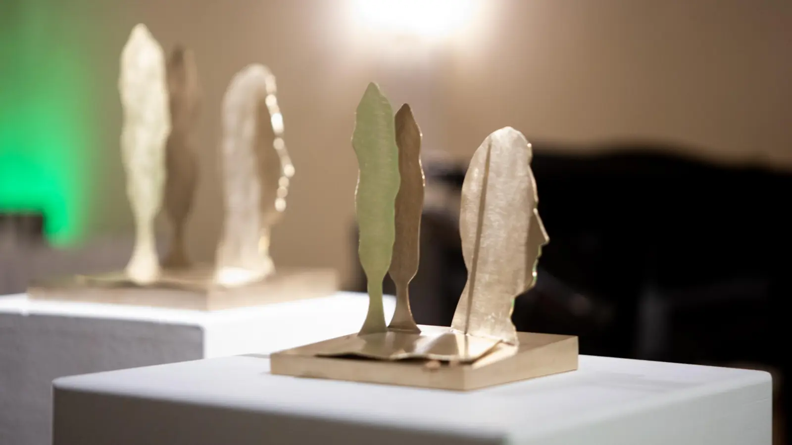 Der Platen-Literaturpreis und der Förderpreis. Beide sind aus Messing. (Foto: Evi Lemberger)