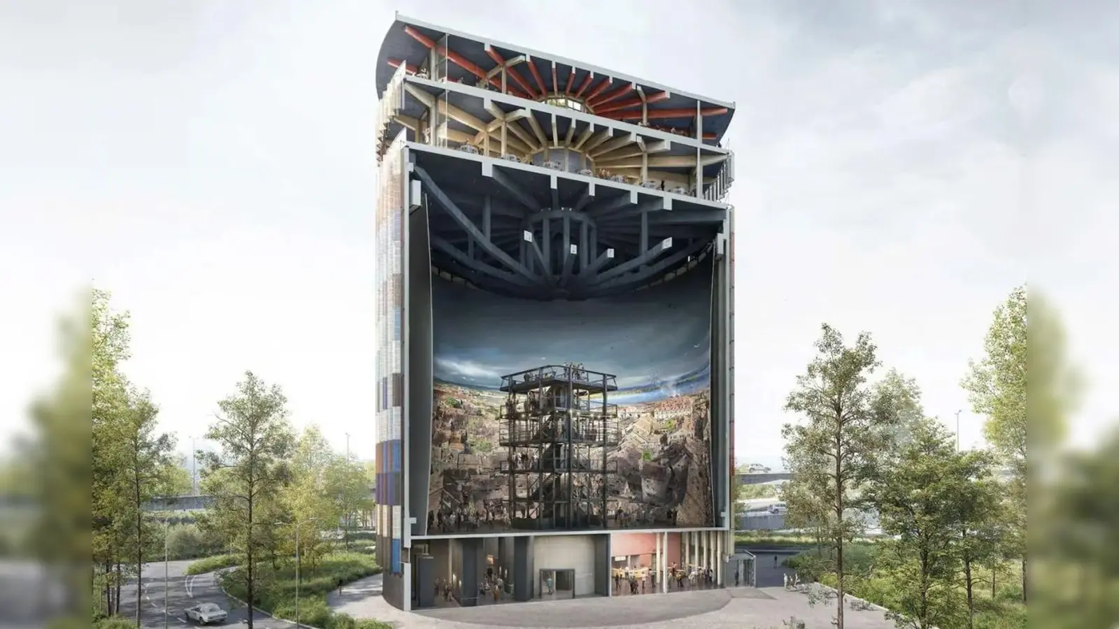 Im Inneren des Panorama Konstanz befindet sich das 360°-Asisi-Panoramabild, wie diese Computer-Visualisierung anschaulich zeigt. (Foto: ---/Panorama Konstanz/dpa-tmn)