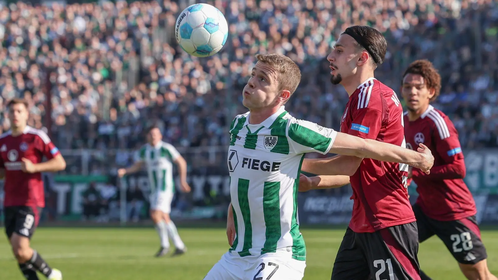 Preußen Münster verliert unglücklich gegen Nürnberg. (Foto: Friso Gentsch/dpa)