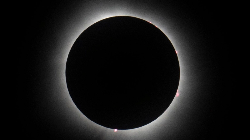 Bei einer totalen Sonnenfinsternis ist ein Strahlenkranz um die Sonne herum zu sehen. (Archivbild) (Foto: Michael Conroy/AP/dpa)