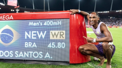 Alison dos Santos lief einen Fabellauf in Zürich. (Foto: Claudio Thoma/KEYSTONE/dpa)