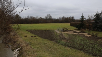 Diese Grünfläche könnte Bauland werden. Hinter dem Buschwerk im Hintergrund führt die B 470 vorbei.<br> (Foto: Karl-Heinz Panzer)