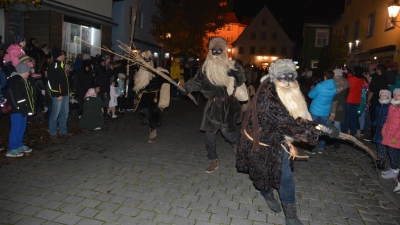 Begleitet von lauten „Ho,Ho,Ho”-Rufen stürmten die finsteren Gesellen den Wassertrüdinger Marktplatz.  (Foto: Peter Tippl)