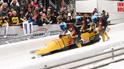 Das Team um Francesco Friedrich, Alexander Schüller, Felix Straub und Tim Becker siegte beim Weltcup-Rennen in Innsbruck-Igls. (Foto: BSD/Viesturs Lacis)