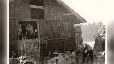 Mitten im Winter wurde Heu aus den Hütten im Inntal gepresst und dann mit dem Zug in den Landkreis Ansbach transportiert, um die Futternot zu lindern. (Foto: Fritz Arnold)