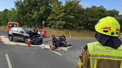 Bei einem Unfall bei Losaurach wurde eine Motorradfahrerin schwer verletzt. (Symbolbild: Rainer Weiskirchen/Feuerwehren im Landkreis Neustadt/Aisch-Bad Windsheim)