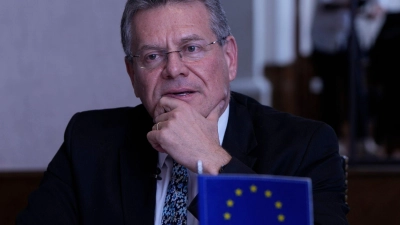 EU-Kommissar für Handel Maros Sefcovic möchte sich in Peking für ausgeglicheneren Handel einsetzen. (Archivbild)  (Foto: Jorge Saenz/AP/dpa)