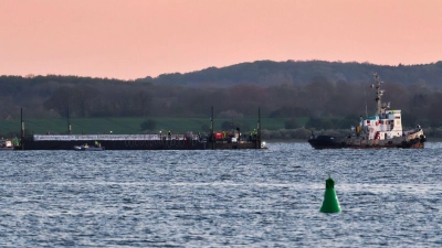 Mit dem Wal in der Barge nahm der Schleppverband Kurs auf die Nordsee  (Foto: Marcus Golejewski/dpa)
