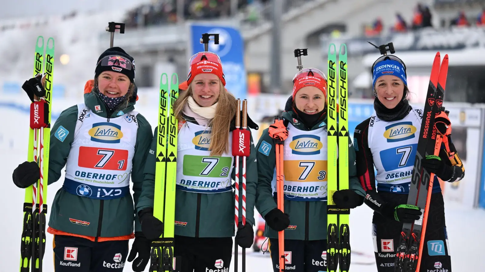 Die deutschen Biathletinnen holen das zweite Staffel-Podest des Winters.  (Foto: Hendrik Schmidt/dpa)
