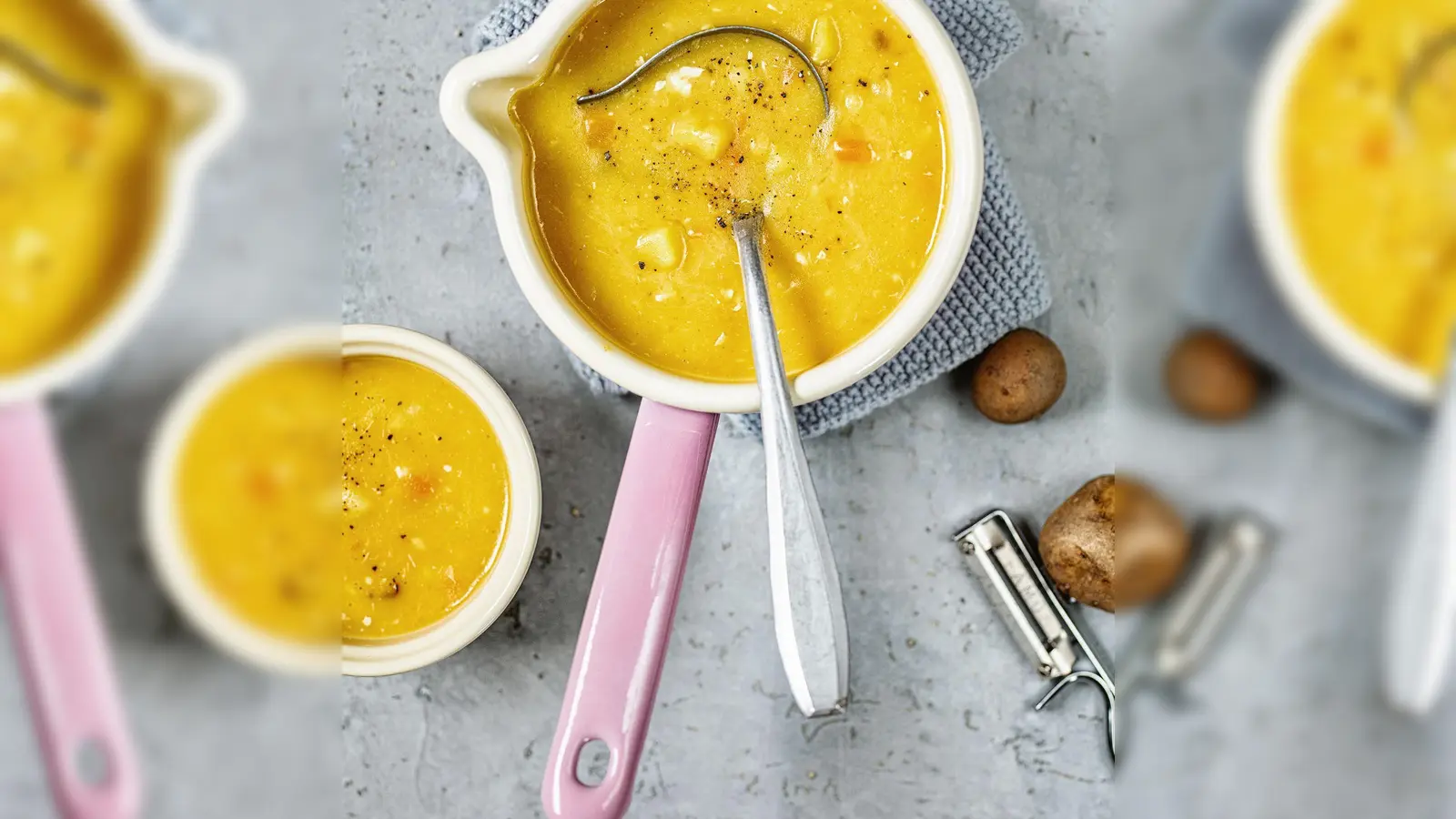 Bei der einfachen Kartoffelsuppe von Jennifer Kuschel wird ein Teil der Suppe püriert - und am Ende kommt noch ein Ei hinein. (Foto: Frauke Antholz/Hölker Verlag/dpa-tmn)