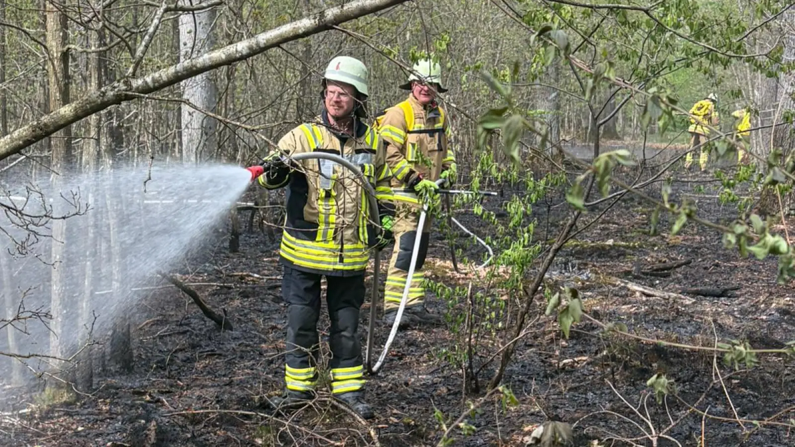 Die Ansbacher Wehr rückte mit einem Großangebot an und hatte die Flammen in dem Waldgebiet rasch unter Kontrolle.  (Foto: Freiwillige Feuerwehr Ansbach)
