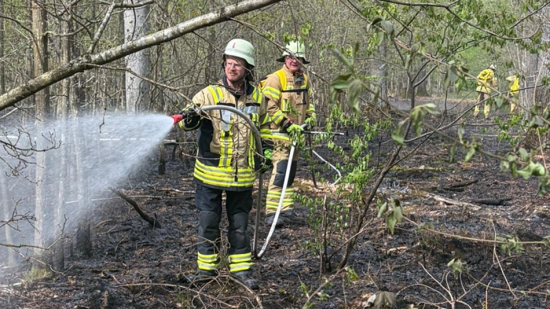Die Ansbacher Wehr rückte mit einem Großangebot an und hatte die Flammen in dem Waldgebiet rasch unter Kontrolle.  (Foto: Feuerwehr Ansbach)