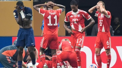 Der Schock nach der Verletzung von Jamal Musiala saß bei Gegen- und Mitspielern tief. (Foto: Mike Stewart/AP/dpa)