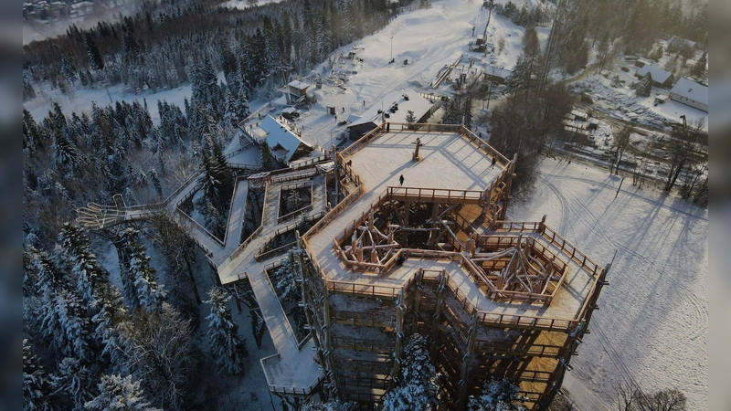 Der neue Baumwipfelpfad bietet Ausblicke auf Wisla, die umliegenden Schlesischen Beskiden und sogar die etwas fernere Hohe Tatra. (Foto: Skolnity/dpa-tmn)