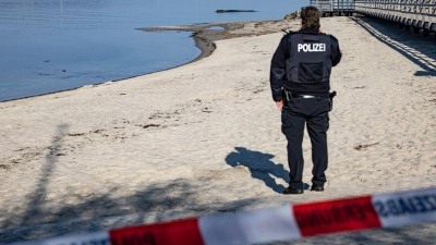 Die Polizei bittet darum, sich dem Wal nicht zu nähern, um ihn nicht zusätzlich zu stressen.  (Foto: Ulrich Perrey/dpa)