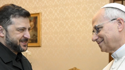 In Rom traf Selenskyj zunächst Papst Leo. (Foto: Vatican Media/IPA via ZUMA Press/dpa)