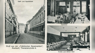 Diese historische Postkarte zeigt die Fränkische Bauernstube in der Theresienstraße, der heutigen Bischof-Meiser-Straße: Hier trifft sich Adolf Hitler im November 1925 mit engen Vertrauten, ehe er bei einer Parteiversammlung in der Orangerie vor rund 1000 Leuten spricht.  (Repro: Sammlung Martin Schuster)
